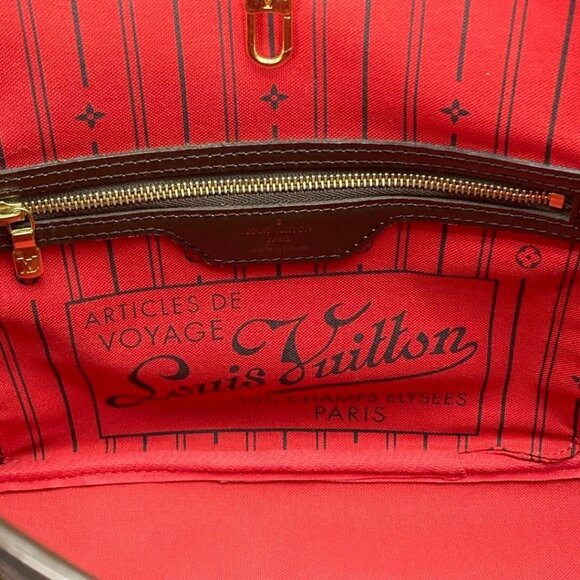 Authentic Louis Vuitton Neverfull PM Purse Damier Ebene Tote Shoulder Bag Red - Picture 12 of 15